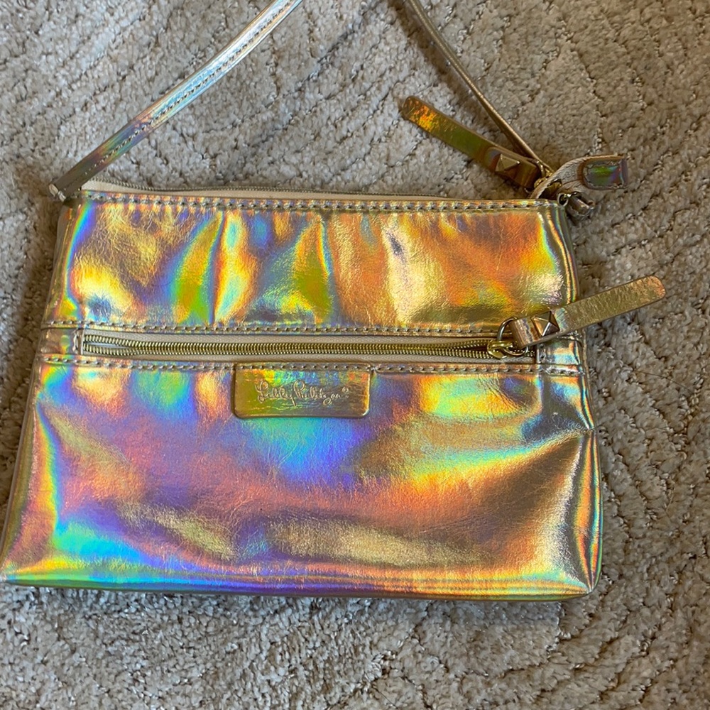 Lilly Pulitzer gold cross body purse